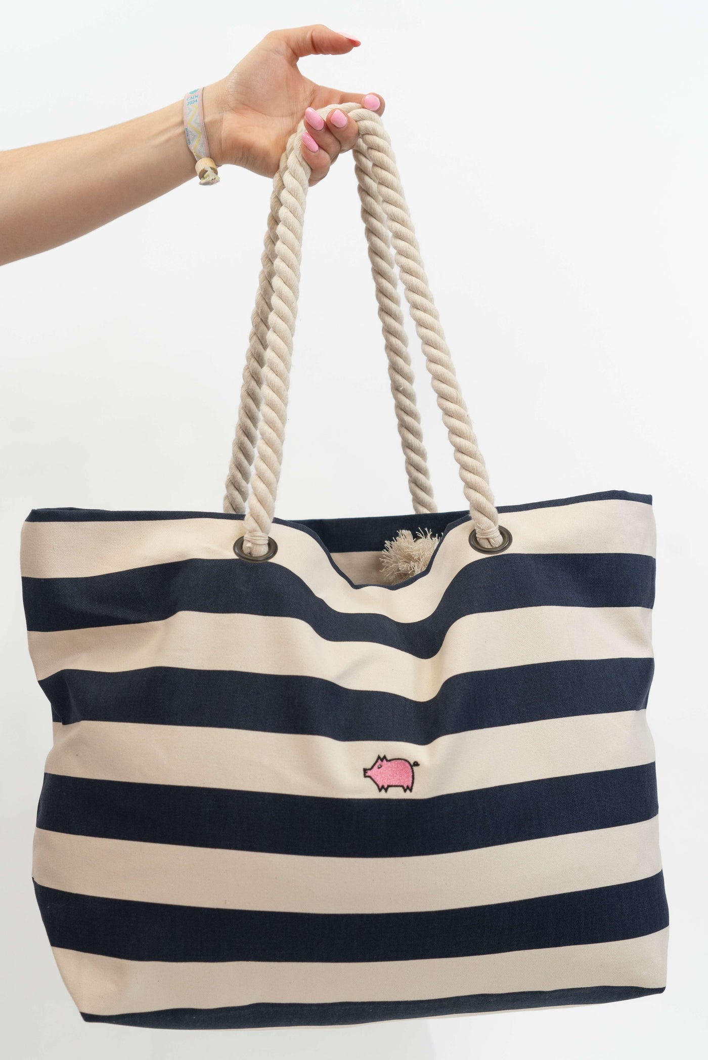 Striped beach bag